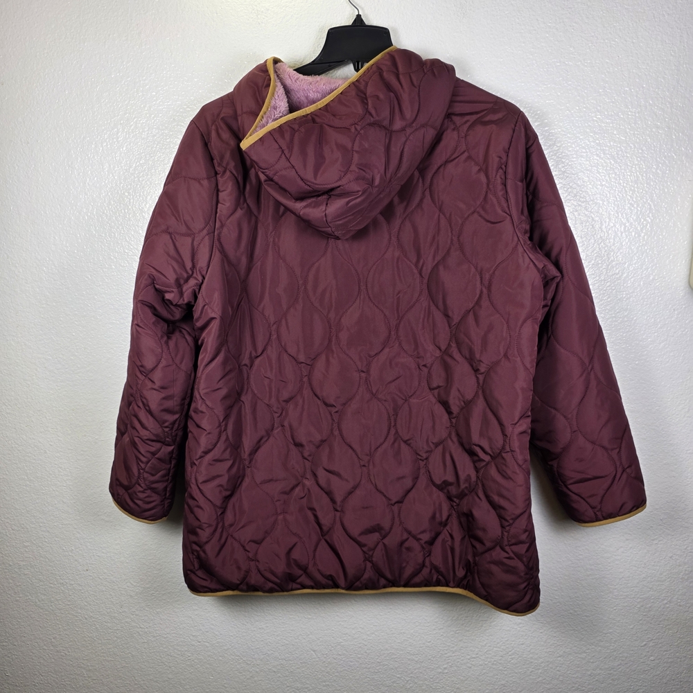 Susan Graver Reversible Quilted Woven & Plush Fleece Jacket Cherry Size 1X - Picture 2 of 7